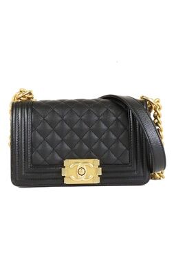 Chanel Boy Small Black Gold Caviar Leather Chain Shoulder Bag